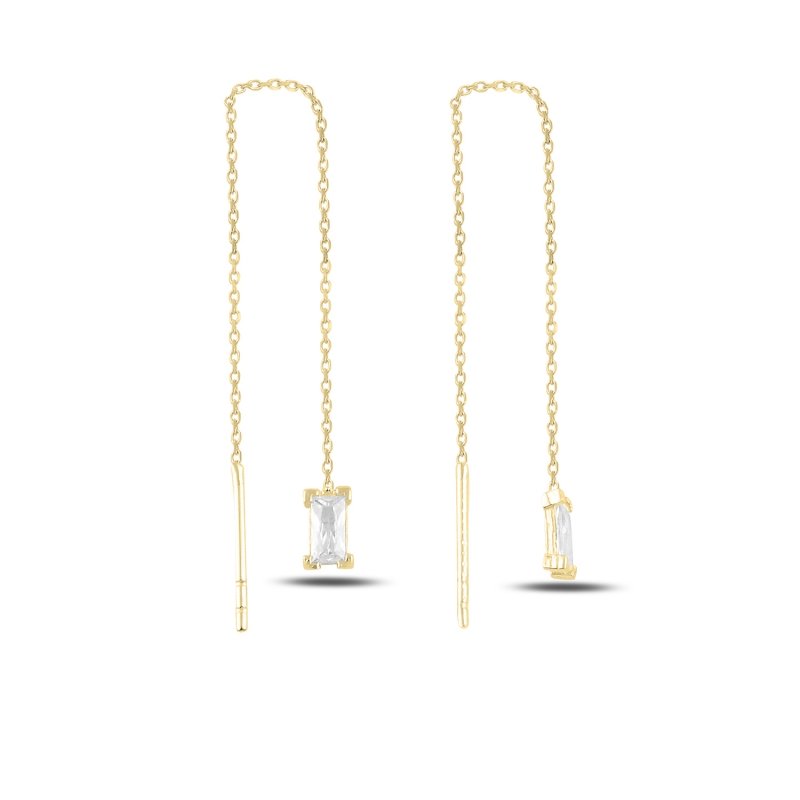 Rectangle Baguette CZ Threader Earrings - E95469