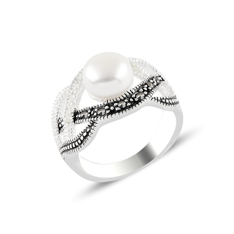 Pearl & Marcasite & CZ Ring - R96370