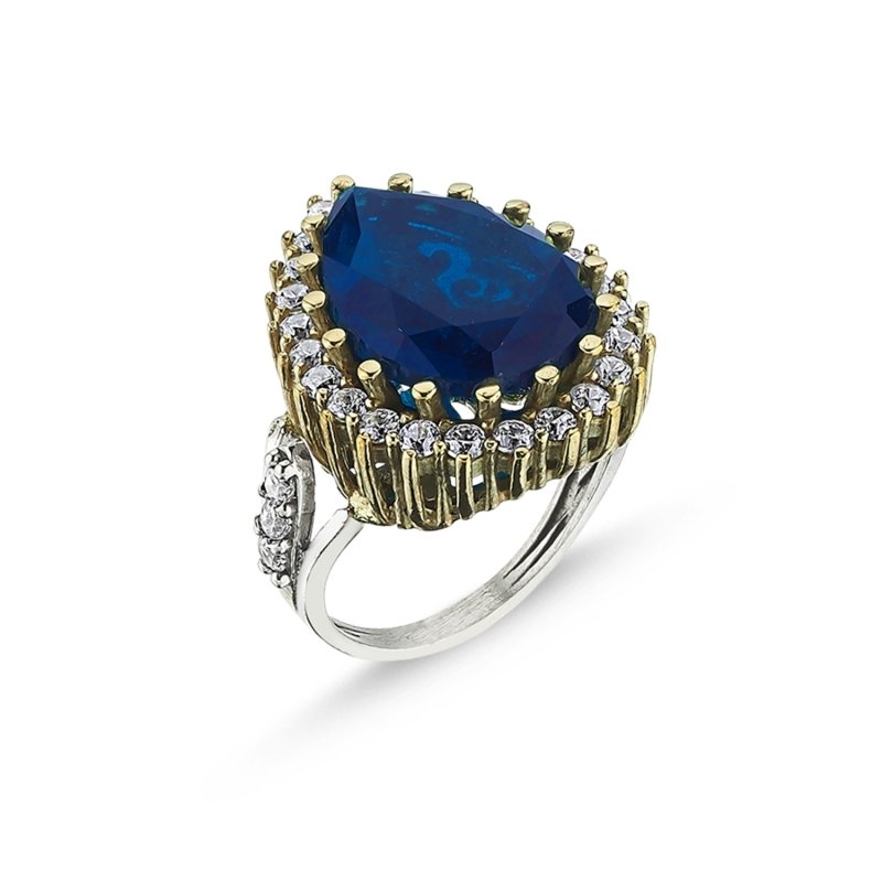 Teardrop Sapphire CZ Ottoman Style Ring - R96672