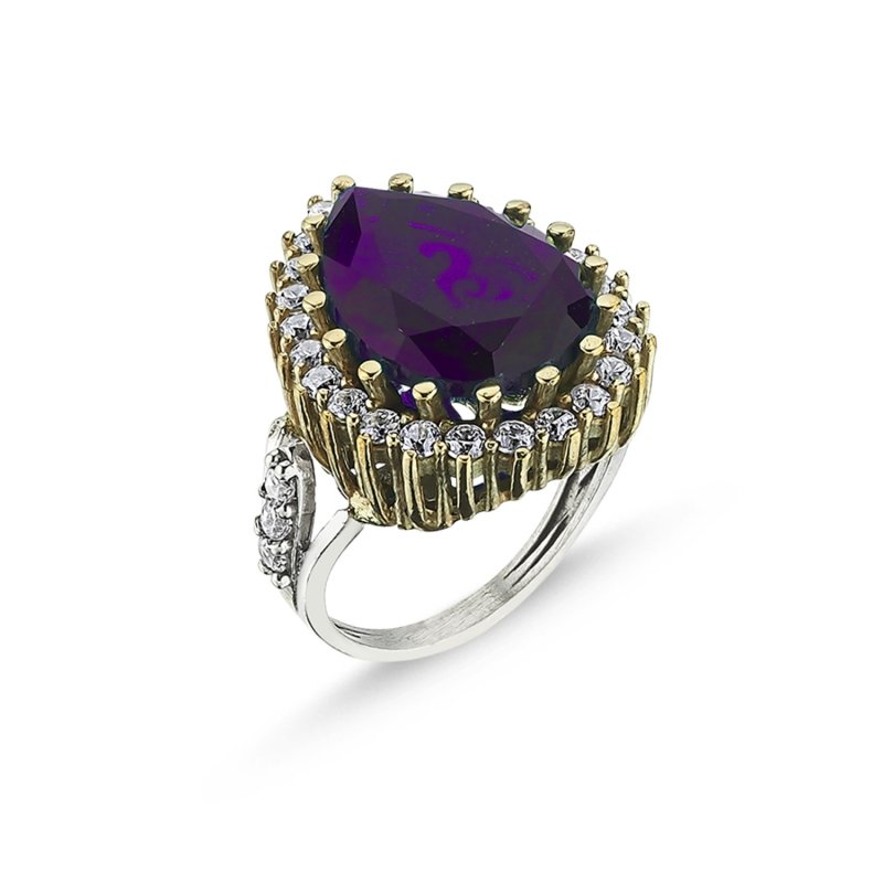 Teardrop Amethyst CZ Ottoman Style Ring - R96673