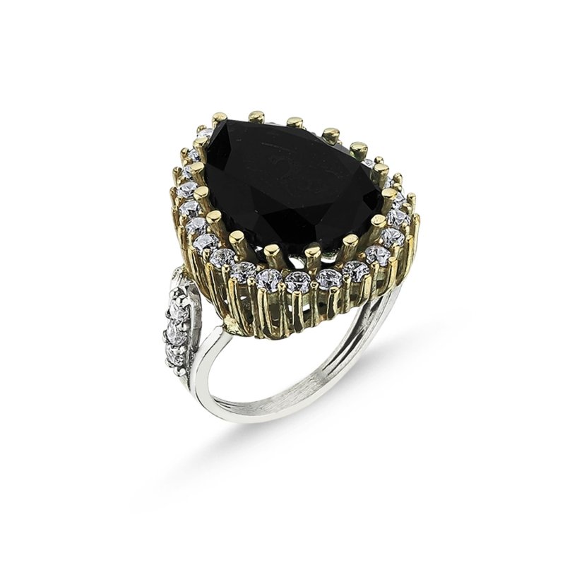 Teardrop Black CZ Ottoman Style Ring - R96674
