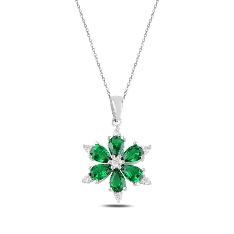 Lotus Flower Teardrop Colored CZ Necklace - N96849