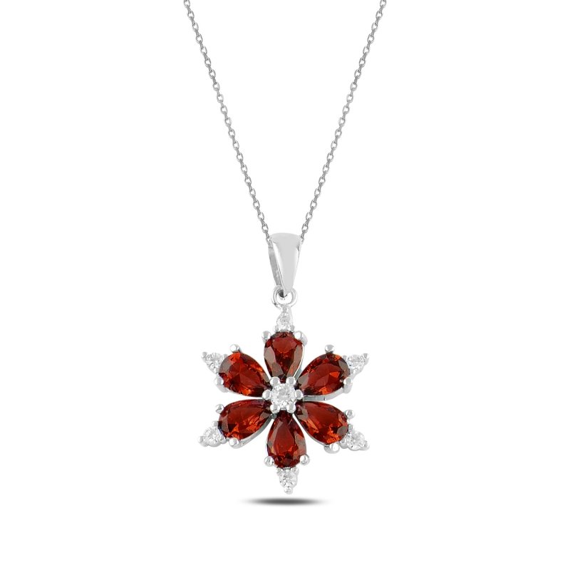 Lotus Flower Teardrop Colored CZ Necklace - N96849