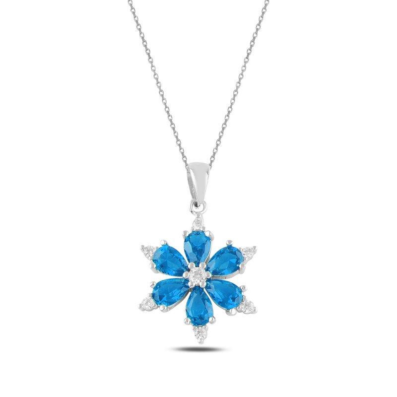 Lotus Flower Teardrop Colored CZ Necklace - N96849