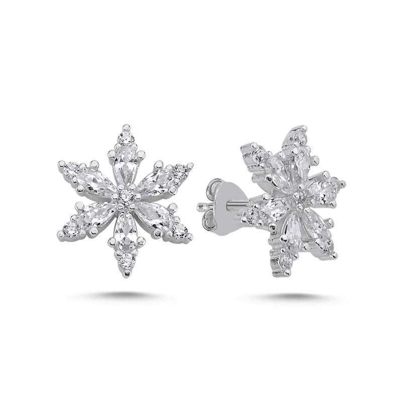 Lotus Flower Teardrop CZ Stud Earrings - E96851