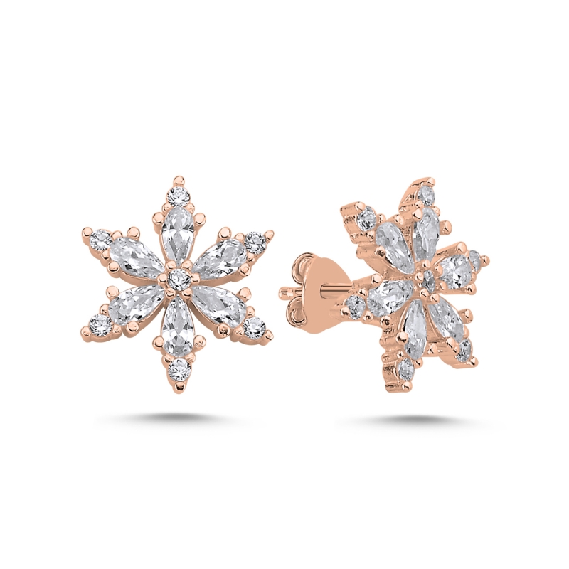 Lotus Flower Teardrop CZ Stud Earrings - E96851