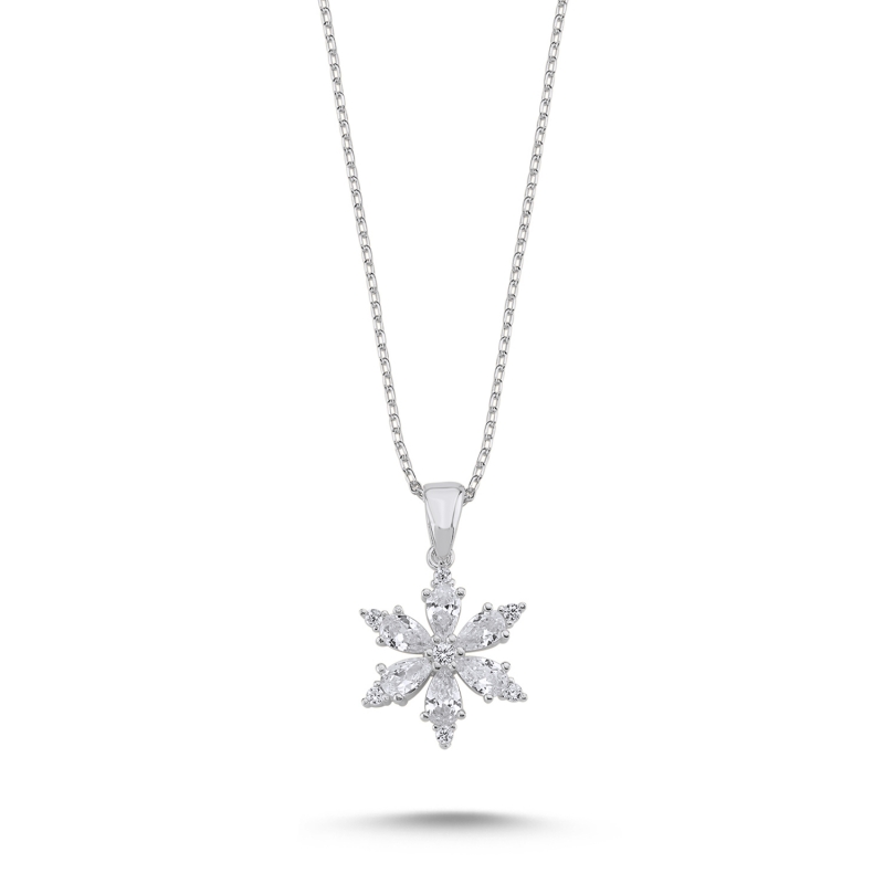 Lotus Flower Teardrop CZ Necklace - N97007