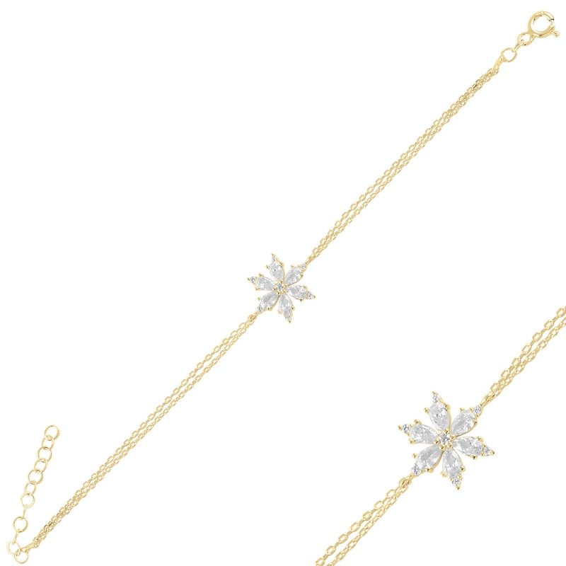 Lotus Flower Teardrop CZ Bracelet - B97091