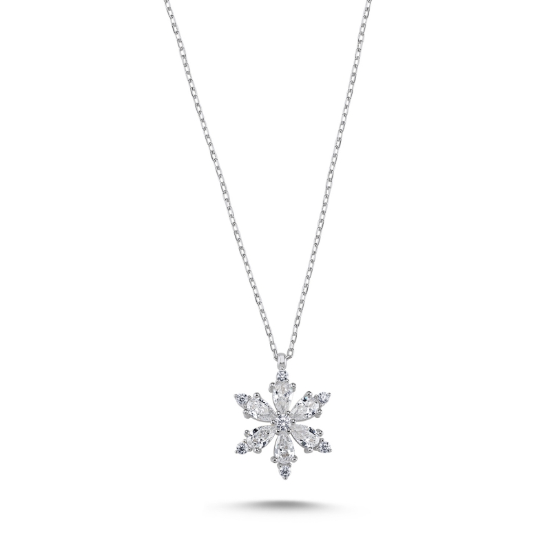 Lotus Flower White CZ Necklace - N97159