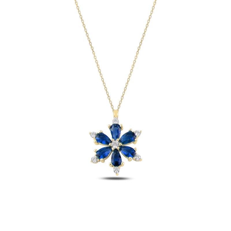 Lotus Flower Sapphire CZ Necklace - N97161