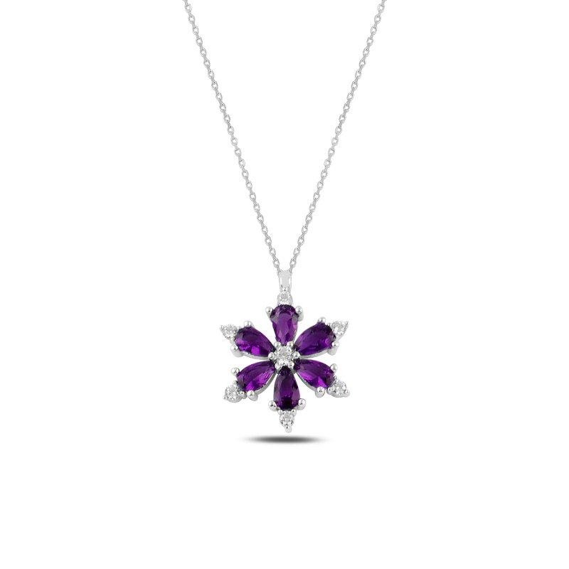 Lotus Flower Amethyst CZ Necklace - N97162