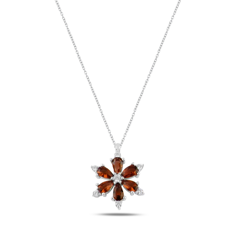 Lotus Flower Garnet CZ Necklace - N97163