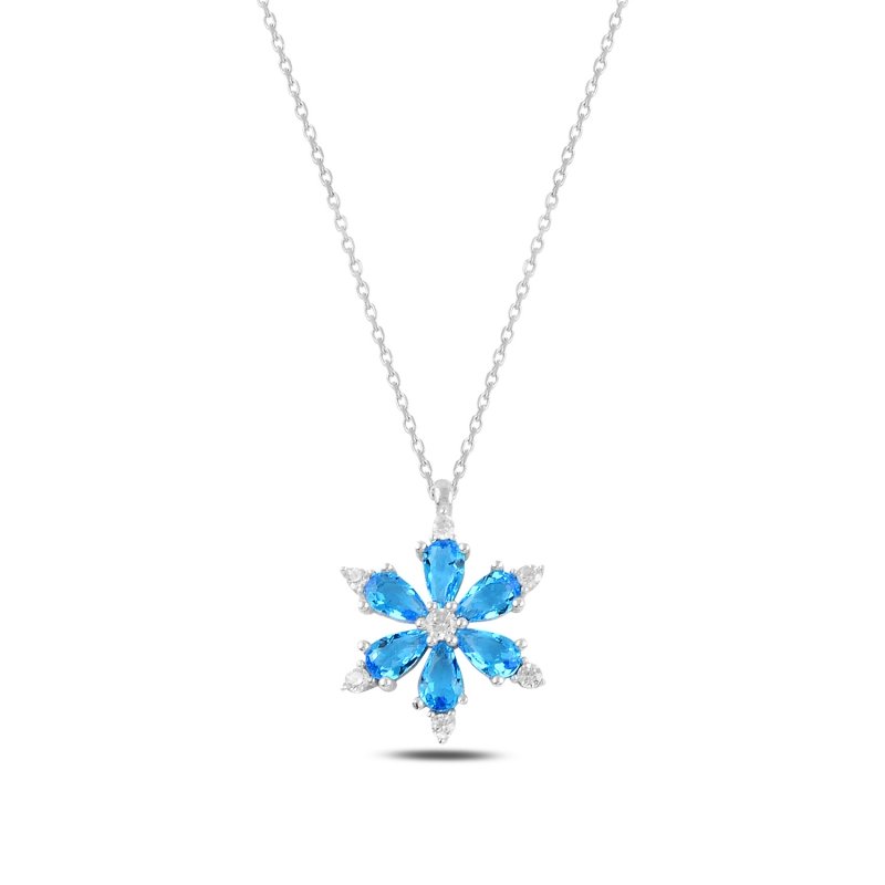 Lotus Flower Aquamarine CZ Necklace - N97164