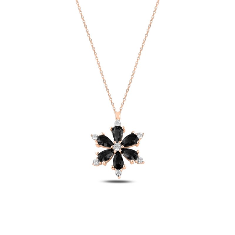 Lotus Flower Black CZ Necklace - N97165