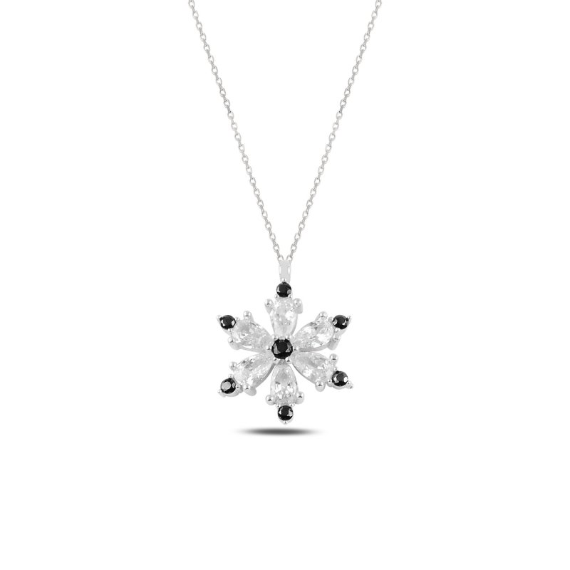 Lotus Flower Black CZ Necklace - N97166