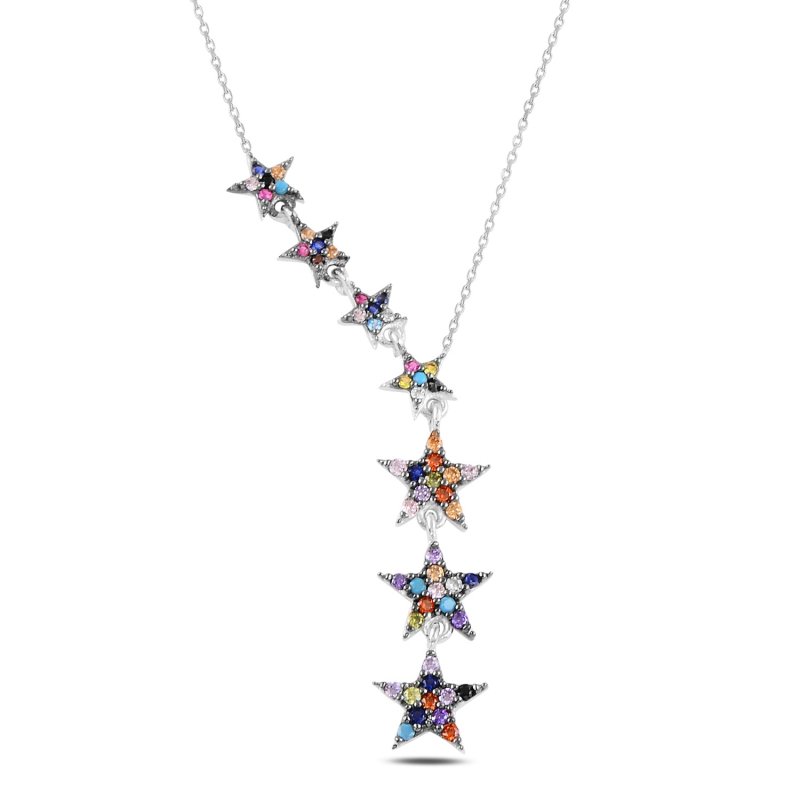 Falling Stars Multi Color CZ Dangle Necklace - N97475