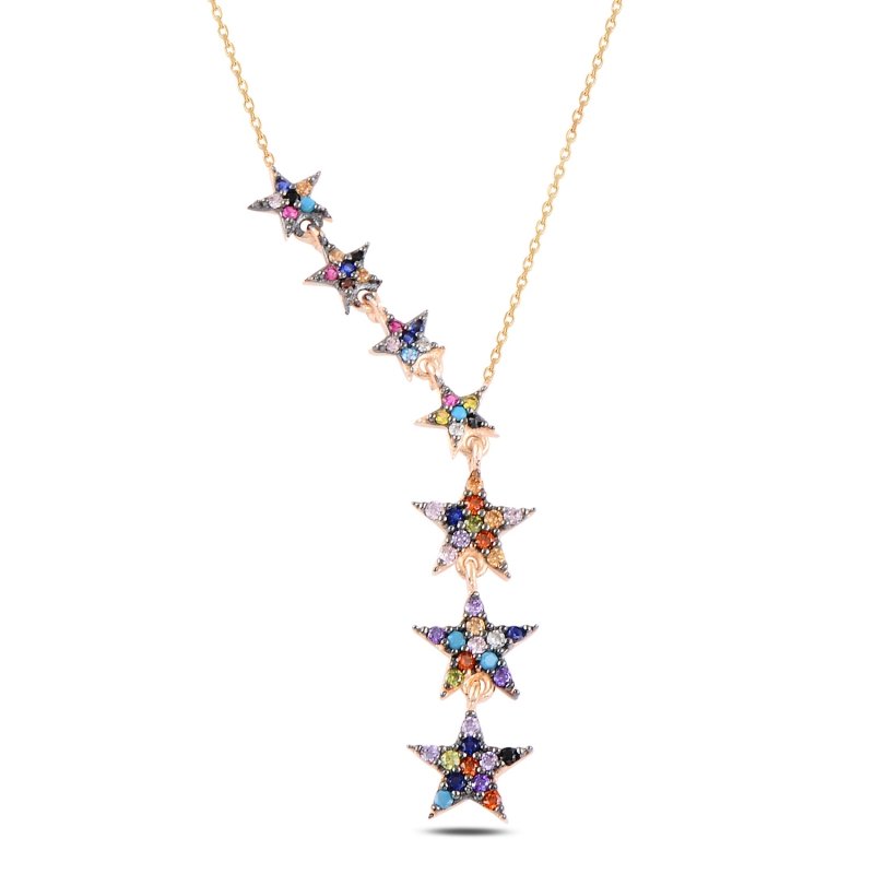 Falling Stars Multi Color CZ Dangle Necklace - N97475