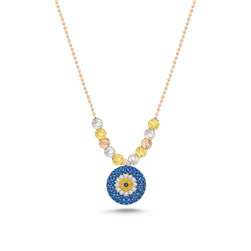Evil Eye Diamond Cut Tricolor Ball & CZ Necklace - N97476