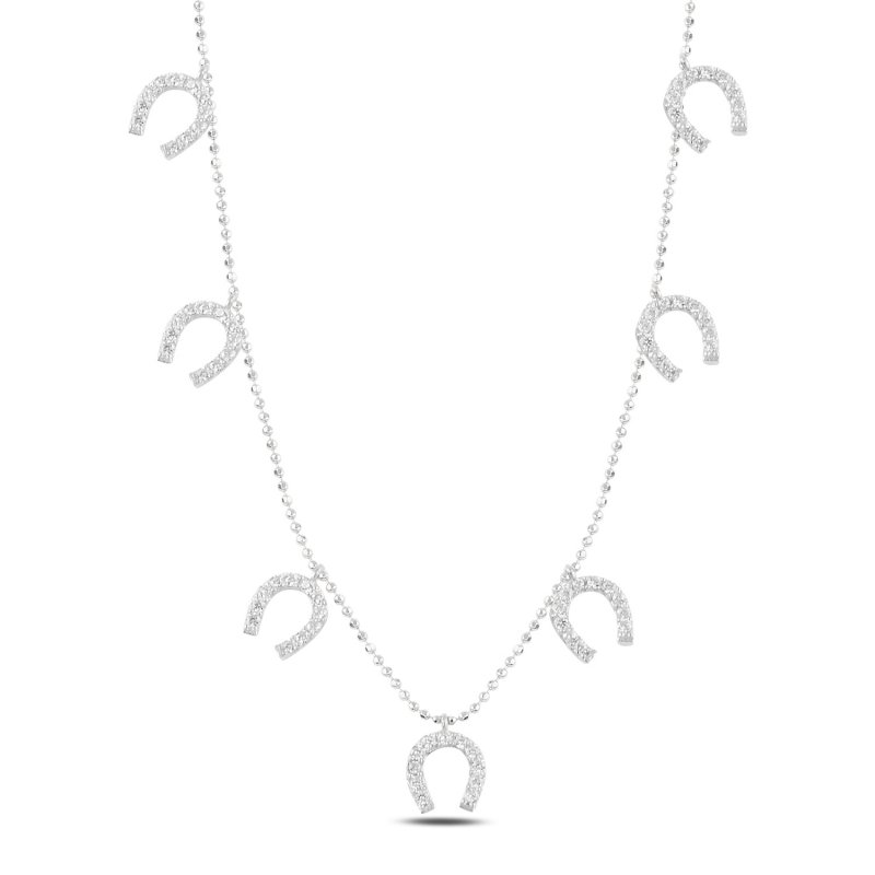 Lucky Horseshoe CZ Dangle Charm Necklace - N97488