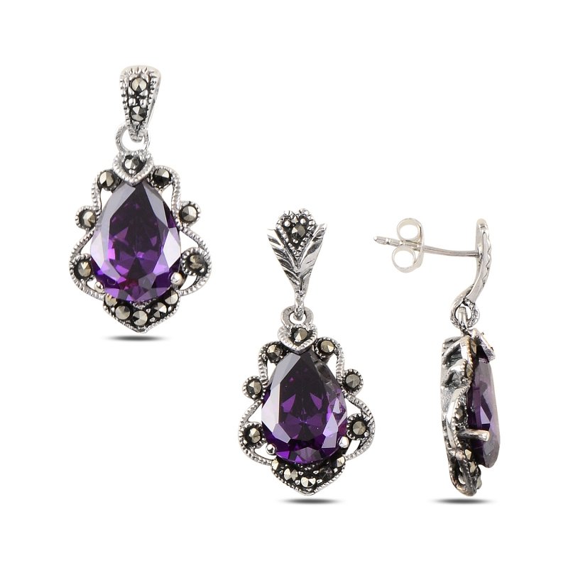 Amethyst CZ & Marcasite Set - S97560