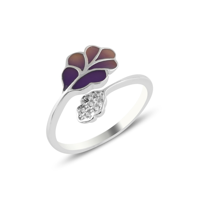 Purple Enamel & CZ Adjustable Size Ring - R97567