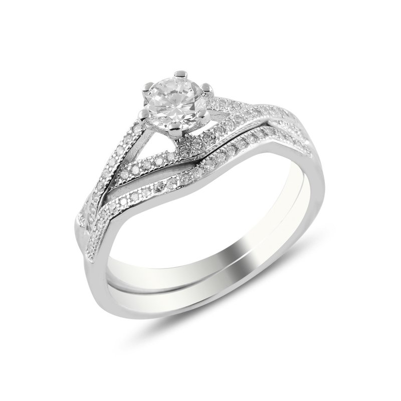 CZ Twin Half Eternity Solitaire Ring - R97573