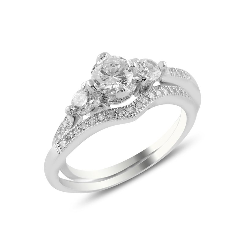 CZ Twin Half Eternity Solitaire Ring - R97583