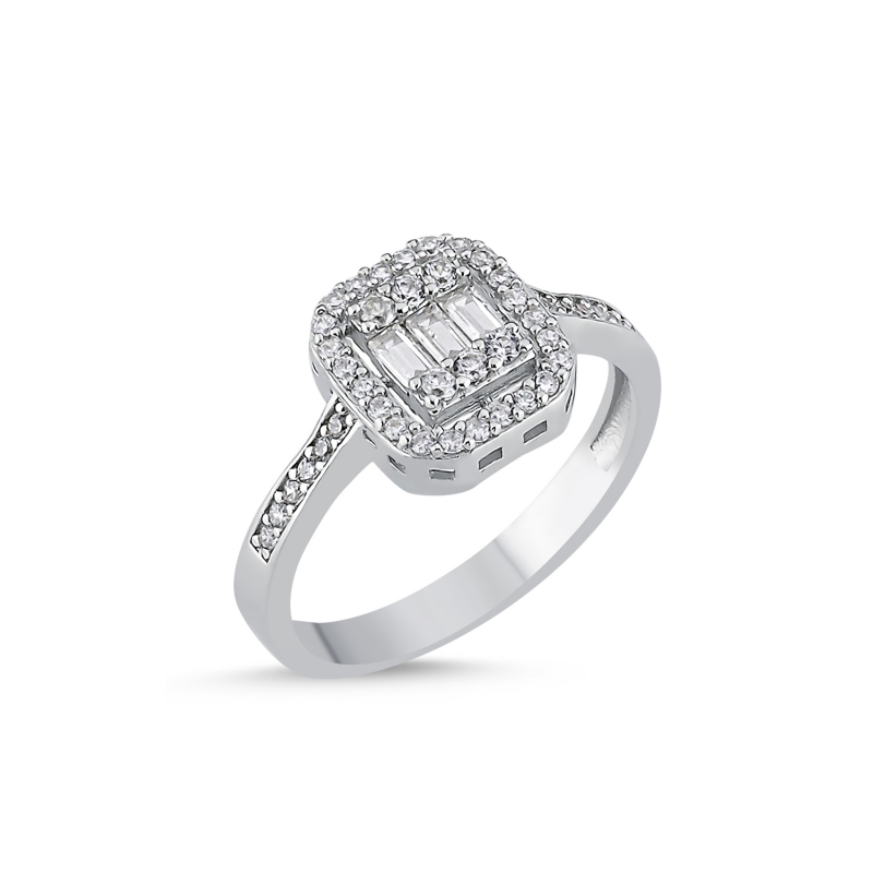 Baguette CZ Half Eternity Solitaire Ring - R97616