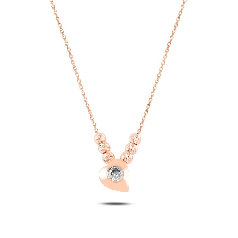 Heart & Diamond Cut Ball CZ Solitaire Necklace - N98315
