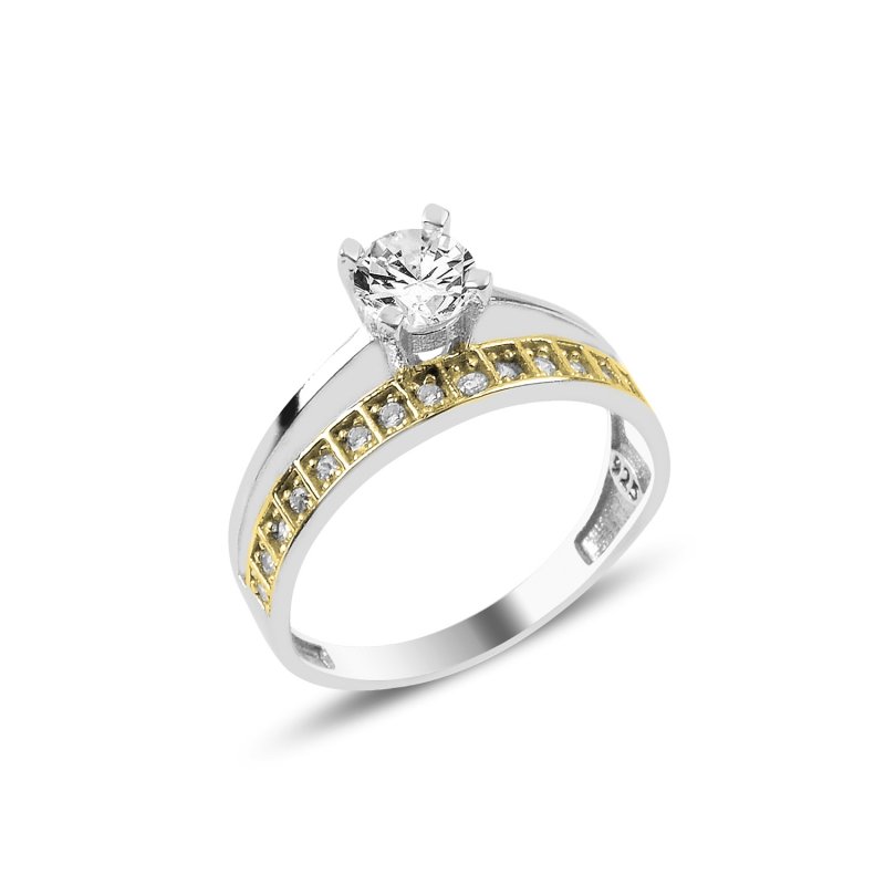 Single Row CZ Half Eternity & Solitaire Ring - R98325