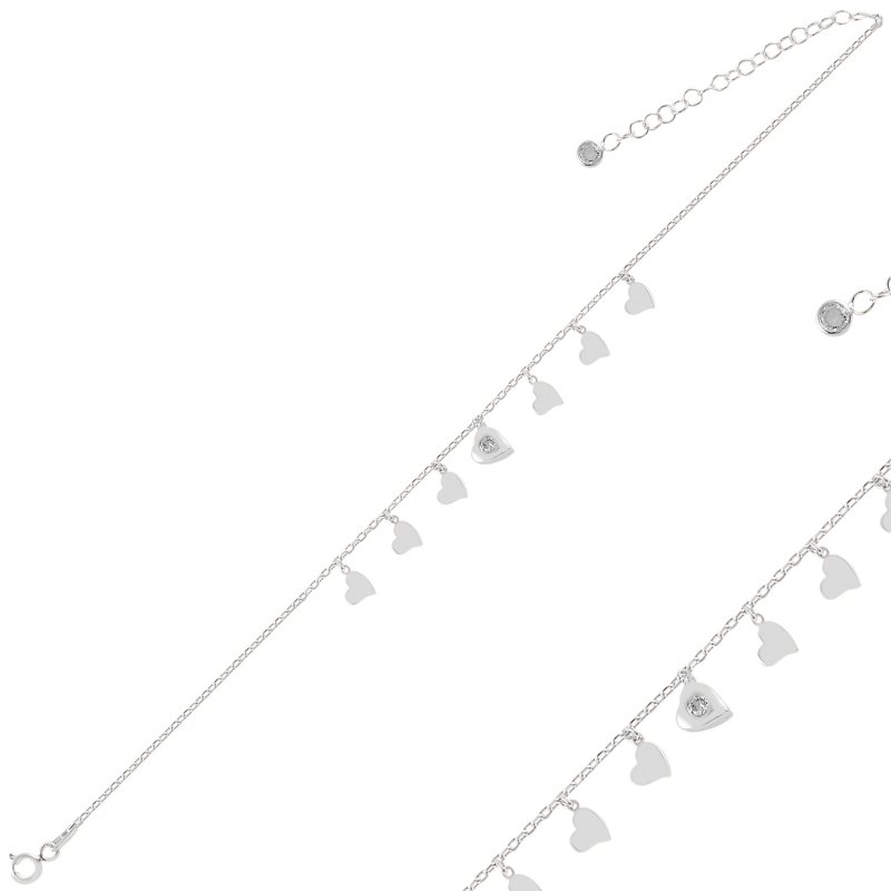 Heart Dangle CZ Charm Bracelet - B98334