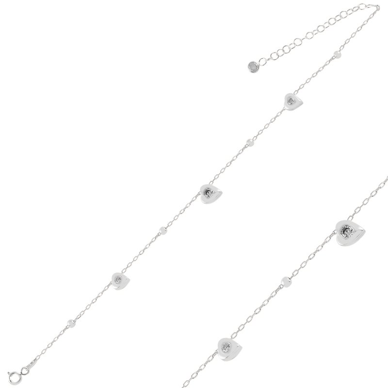 Heart Dangle CZ & Ball Bracelet - B98335