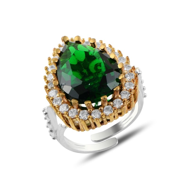 Teardrop Emerald CZ Ottoman Style Adjustable Size Ring - R98367