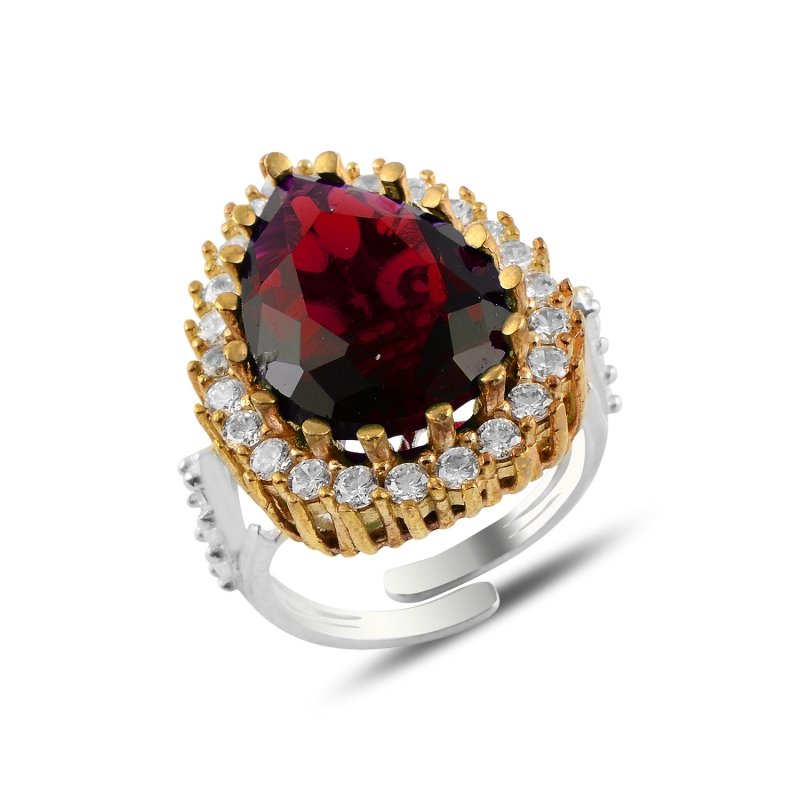 Teardrop Garnet CZ Ottoman Style Adjustable Size Ring - R98368