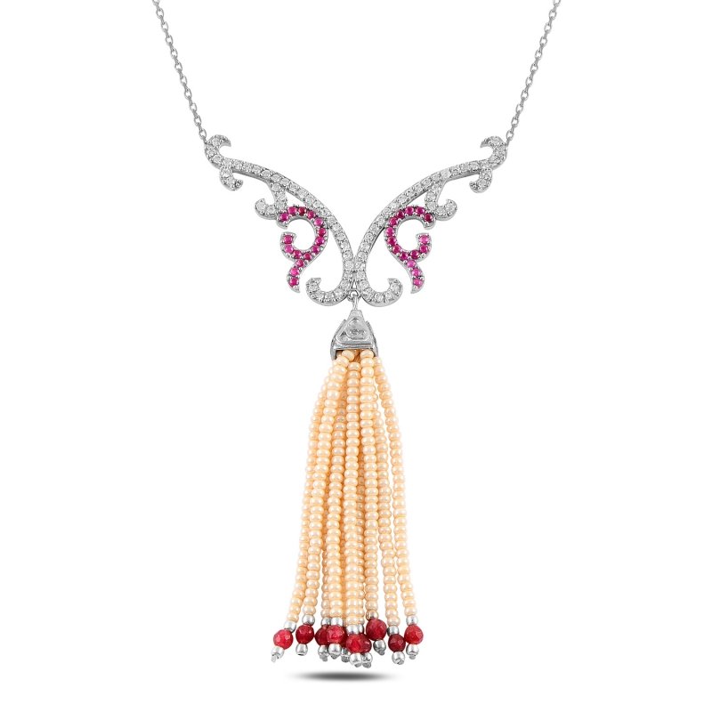 Pearl & CZ Tassel Necklace - N98424