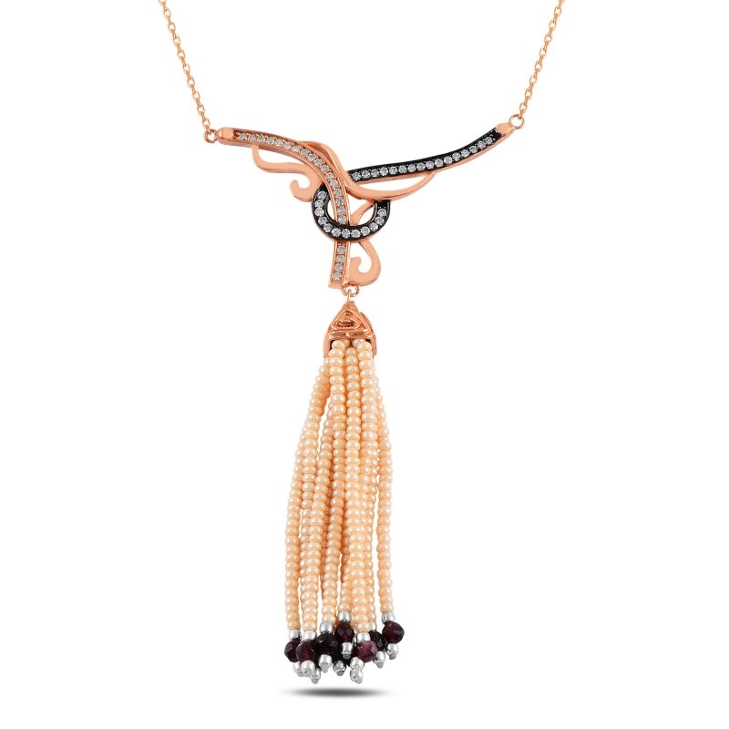 Pearl & CZ Tassel Necklace - N98426