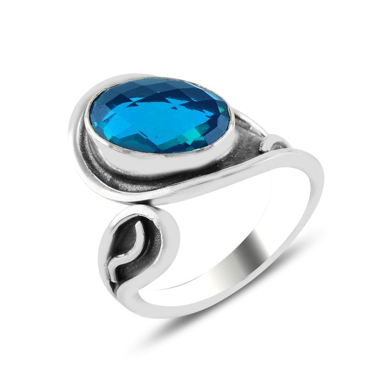 Aquamarine CZ Adjustable Size Ring - R98505