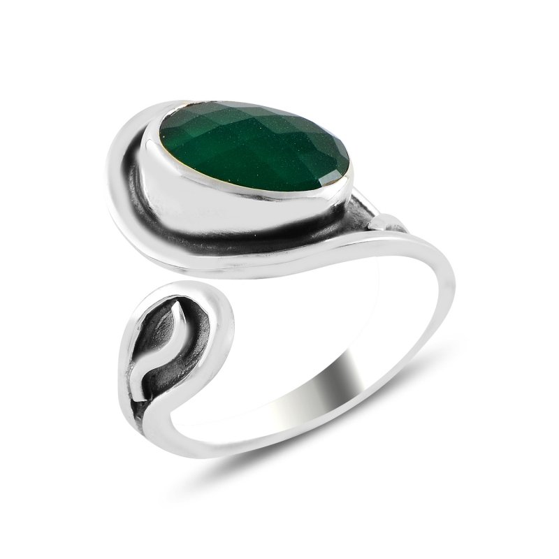 Opaque Emerald CZ Adjustable Size Ring - R98507