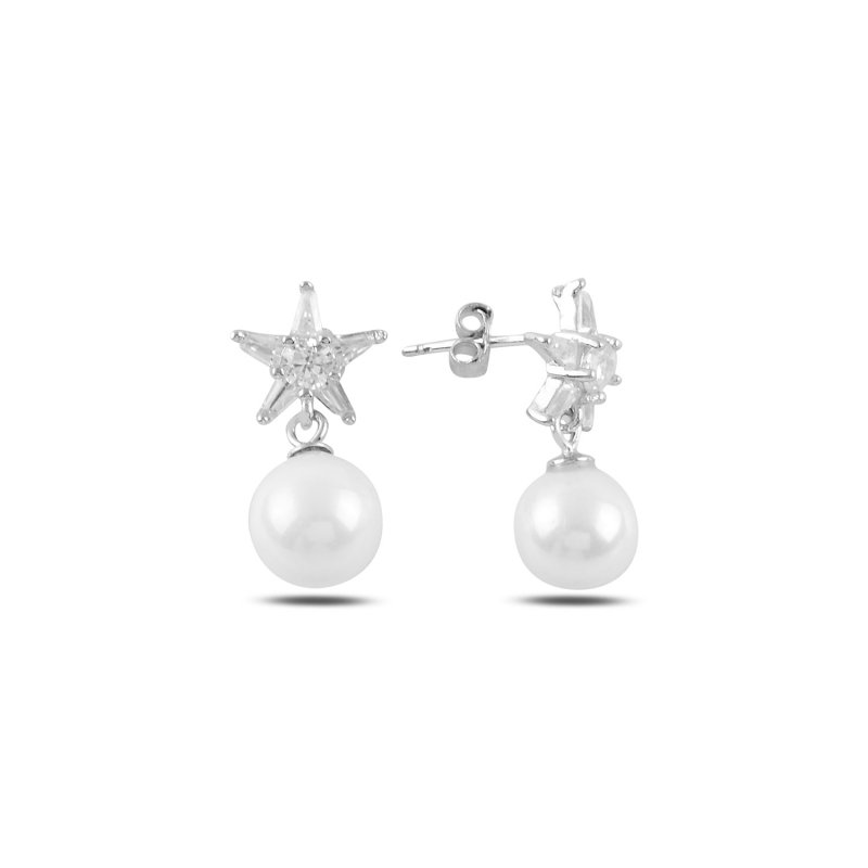Dangle Pearl & Star CZ Earrings - E98764