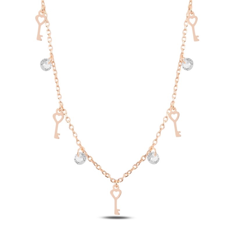 Dangle Key & CZ Charm Necklace - N98881