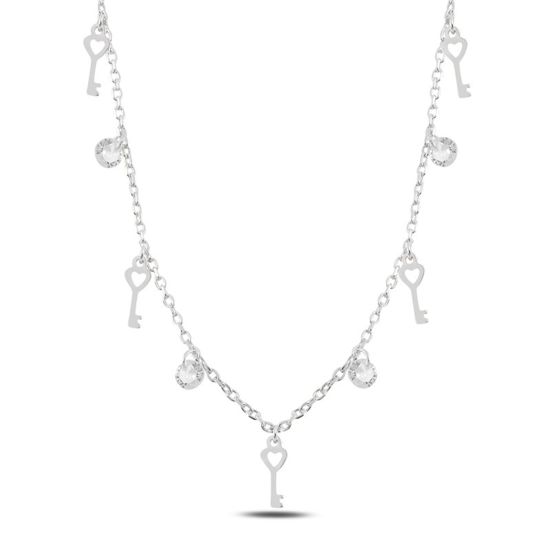 Dangle Key & CZ Charm Necklace - N98881