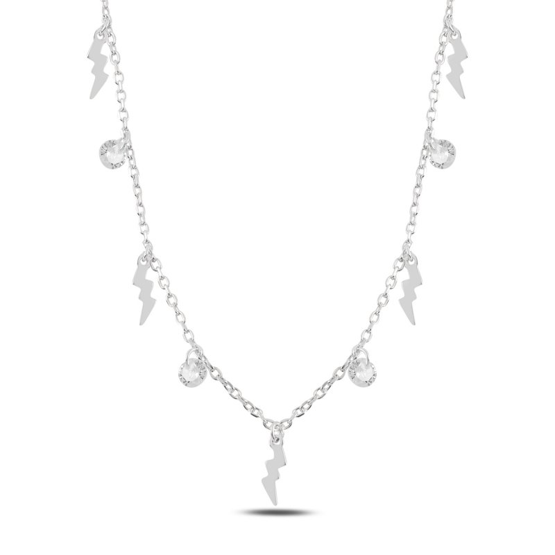 Dangle Lightning Bolt & CZ Charm Necklace - N98884