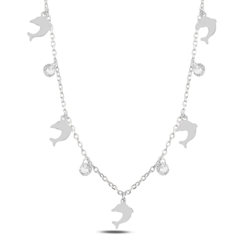 Dangle Dolphin & CZ Charm Necklace - N98888