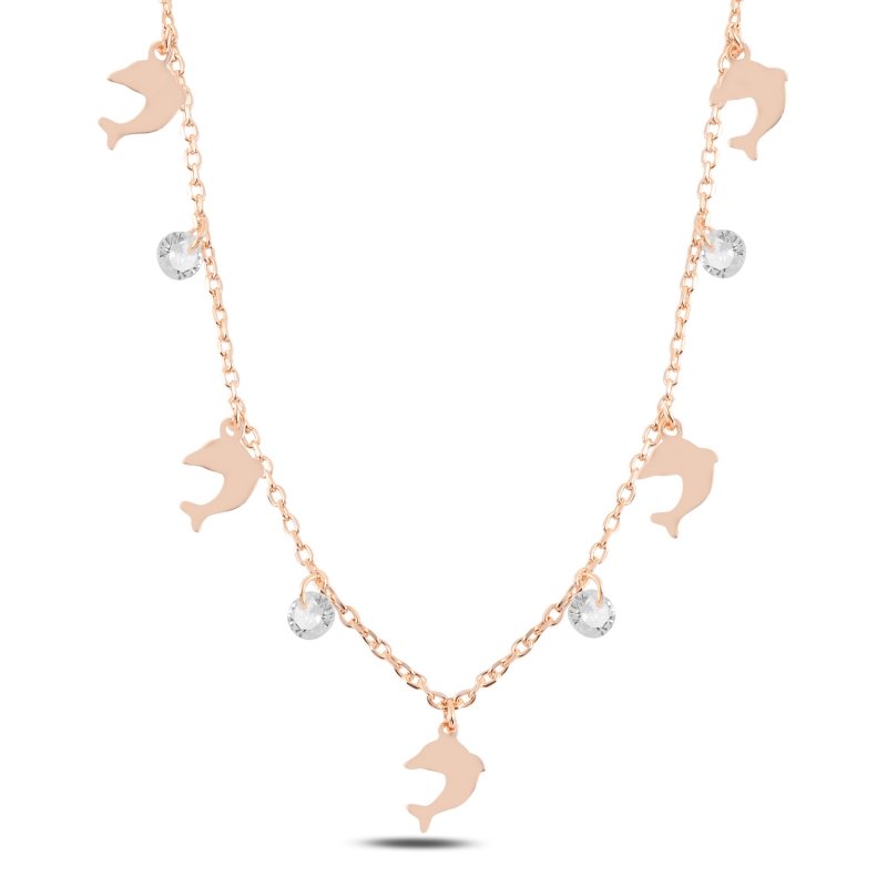 Dangle Dolphin & CZ Charm Necklace - N98888