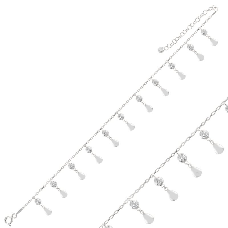 Dangle Teardrop & CZ Anklet - ANK98895