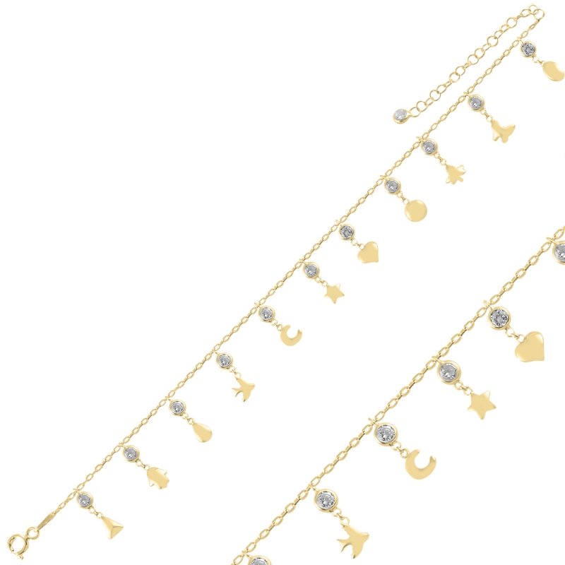 Dangle Assorted Shapes & CZ Anklet - ANK98897