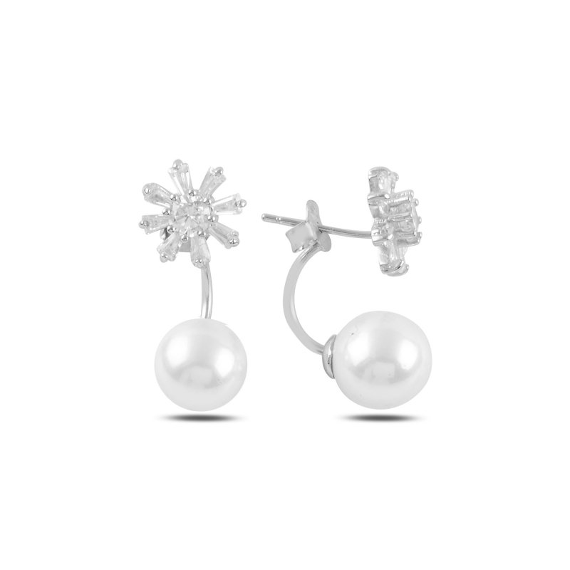 Pearl & Baguette CZ Ear Jacket Earrings - E98982