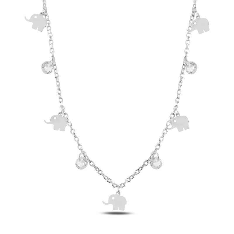 Dangle Elephant & CZ Charm Necklace - N99161
