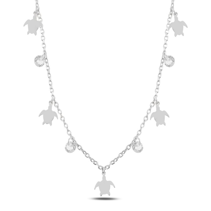 Dangle Turtle & CZ Charm Necklace - N99163