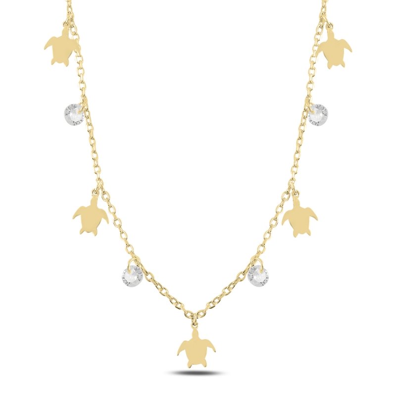 Dangle Turtle & CZ Charm Necklace - N99163